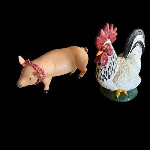 1950s Plastic Rooster &
Vintage Oinker Pig  FARMHOUSE DECOR